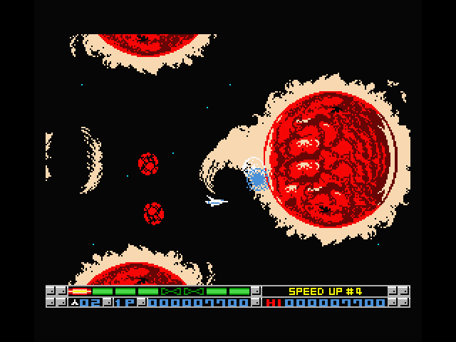 Nemesis 3: The Eve of Destruction MSX Screenshot: Watch out for flares!