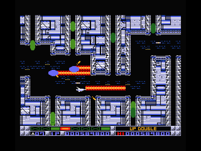 Nemesis 3: The Eve of Destruction MSX Screenshot: Avoid the green blobs in this narrow tunnel...