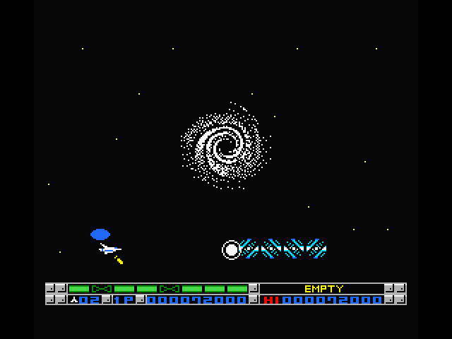 Nemesis 3: The Eve of Destruction MSX Screenshot: Most stages begin with enemy formations which allow you to gain some weapons if destroyed.