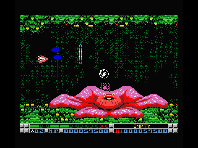 Nemesis 3: The Eve of Destruction MSX Screenshot: This giant structure launches even more ameoba attackers.