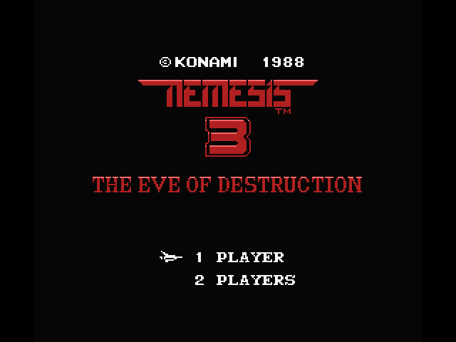 Nemesis 3: The Eve of Destruction MSX Screenshot: Main menu.