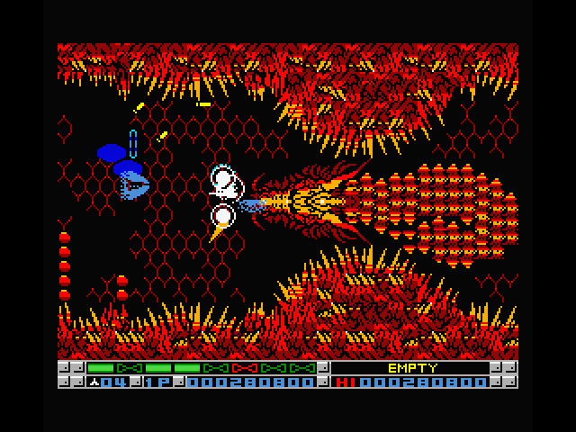 Nemesis 3: The Eve of Destruction MSX Screenshot: Destroy this dragon quickly in order to get past here!