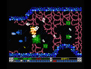 Nemesis 3: The Eve of Destruction for MSX - Those green ameoba get larger every time you shoot them before finally exploding.