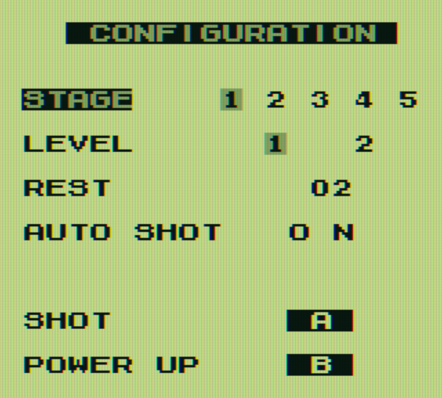 Nemesis Game Boy Screenshot: Game options screen.