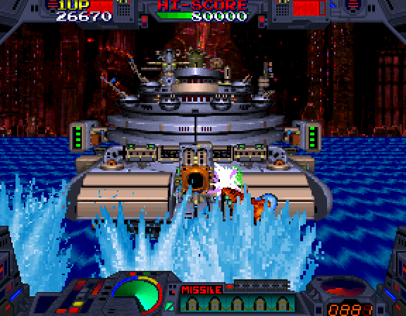 Burning Force Arcade Screenshot: A large opponent suddenly appears!