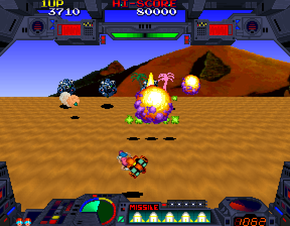 Burning Force Arcade Screenshot: One target destroyed, but more will arrive!