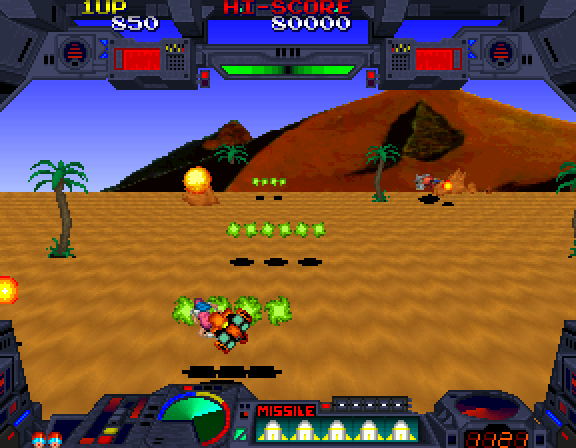 Burning Force Arcade Screenshot: Entering a desert stage.