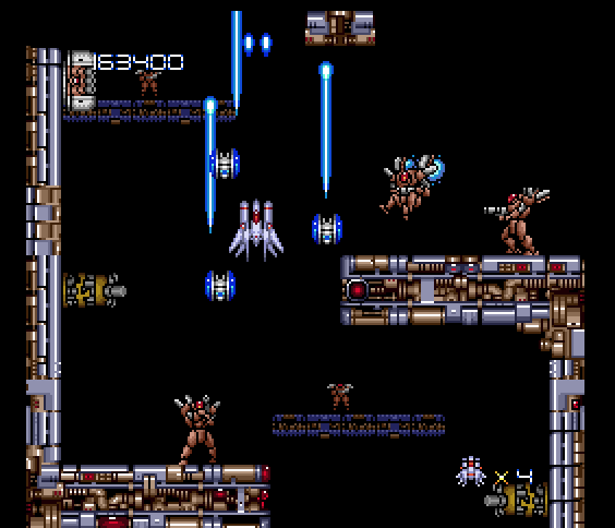Final Blaster TurboGrafx-16 / PC Engine Screenshot: Don't crash into walls here...