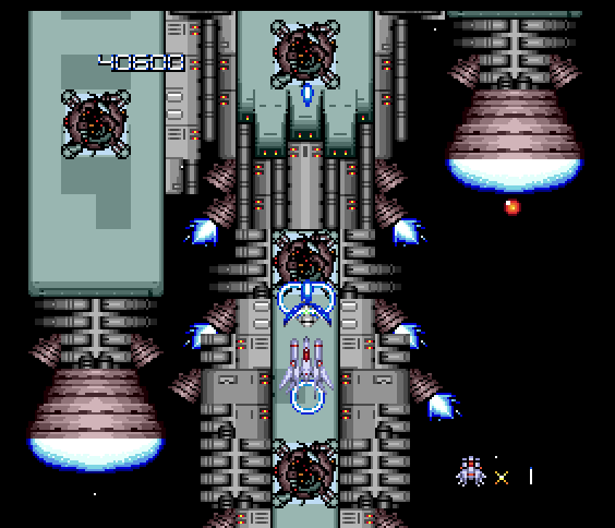 Final Blaster TurboGrafx-16 / PC Engine Screenshot: Fighting my way through level 2...