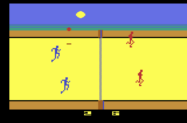 RealSports Volleyball Atari 2600 Screenshot: Uh oh, can I reach the ball in time?