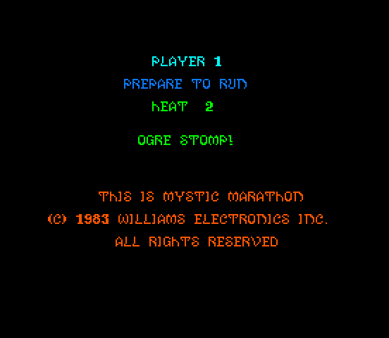 Mystic Marathon Arcade Screenshot: Ready to begin heat 2, ogre stomp?