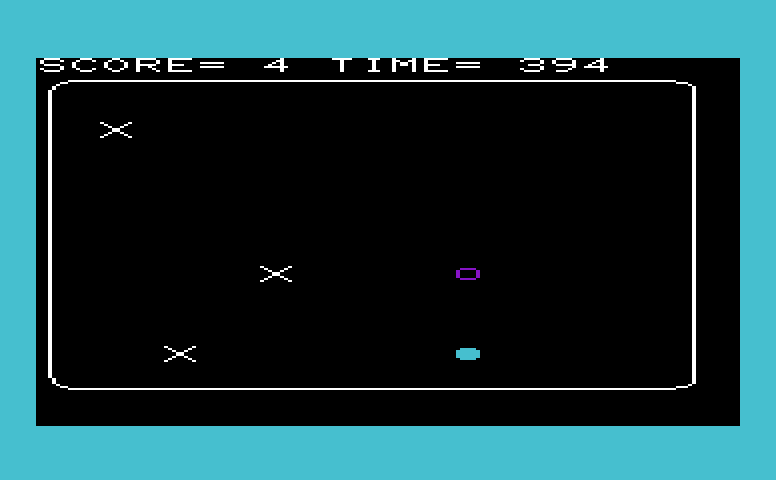 Antimatter Commodore VIC-20 Screenshot: Players control the blue circle which needs to avoid the purple one.