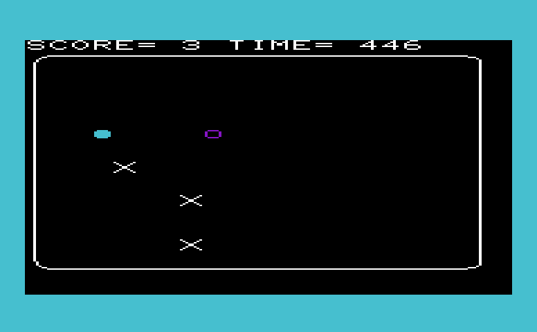 Antimatter Commodore VIC-20 Screenshot: If the purple opponent comes into contact with an X, it is a destroyed but a new one appears!