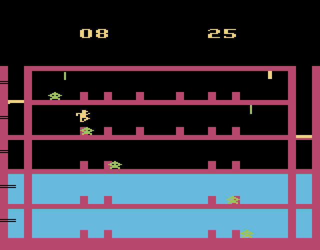 Airlock Atari 2600 Screenshot: Jumping over barriers.
