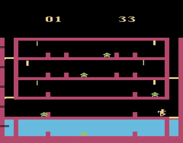 Airlock Atari 2600 Screenshot: The elevator shaft is open, time to head to the next floor!