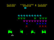 Spectral Invaders for ZX Spectrum - From time to time a saucer flies by overhead; shoot it for bonus points.