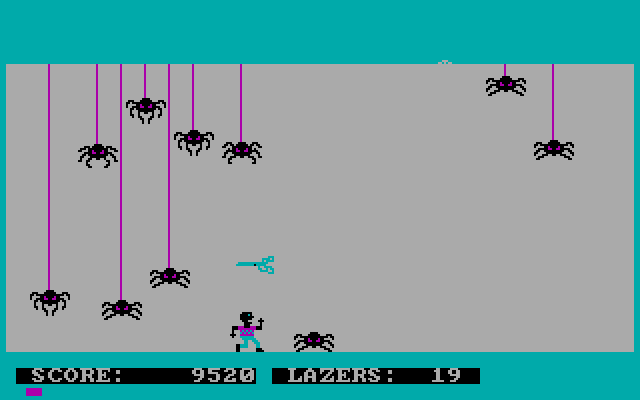 Spyder IBM PC/Compatibles Screenshot: The scissors cut the spider webs causing them to fall faster.