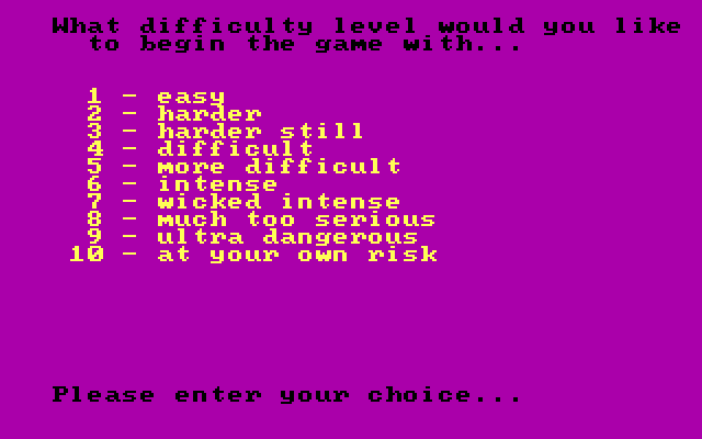 Spyder IBM PC/Compatibles Screenshot: Select difficulty level.