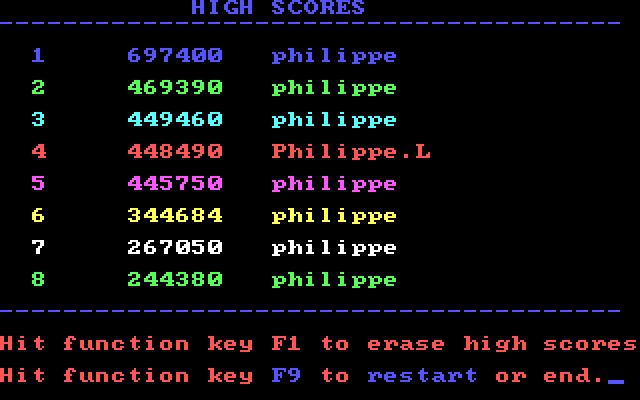 Spyder IBM PC/Compatibles Screenshot: The high score table.