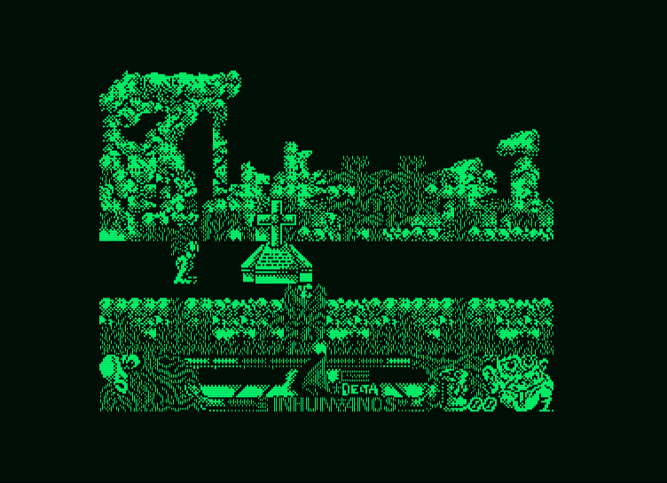 Los Inhumanos Amstrad PCW Screenshot: A grave appears where I defeated an enemy.