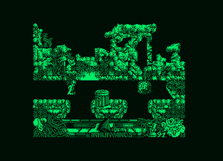 Los Inhumanos Amstrad PCW Screenshot: Hmm, what's this in the path?