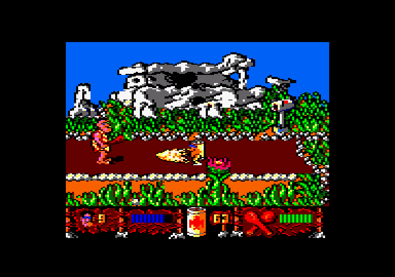 Los Inhumanos Amstrad CPC Screenshot: A dead end, and an enemy attacks...