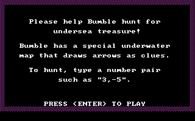 Bumble Plot IBM PC/Compatibles Screenshot: Hidden Treasure instructions.