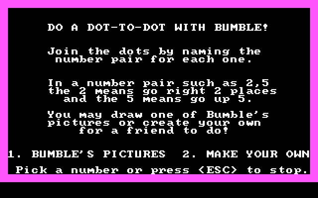 Bumble Plot IBM PC/Compatibles Screenshot: Bumbleart instructions.
