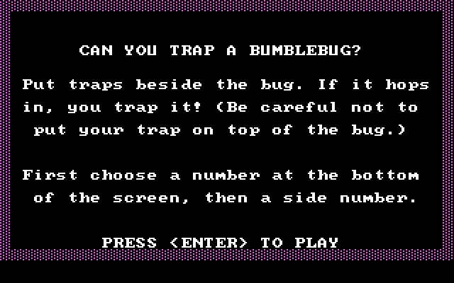 Bumble Plot IBM PC/Compatibles Screenshot: Bumblebug instructions.