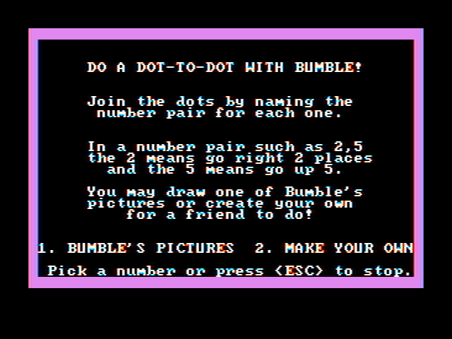 Bumble Plot IBM PC/Compatibles Screenshot: Game instructions...