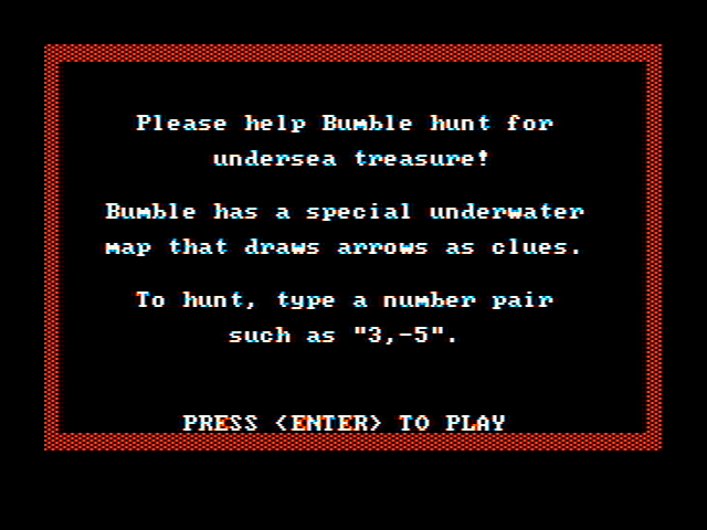 Bumble Plot IBM PC/Compatibles Screenshot: Undersea treasure game instructions.