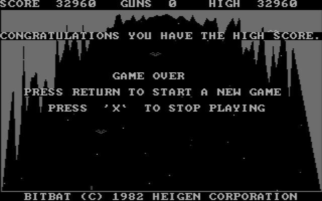 Bit-Bat IBM PC/Compatibles Screenshot: Game over.
