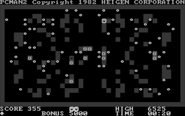PC Man II IBM PC/Compatibles Screenshot: Collect all of the dots without getting caught.