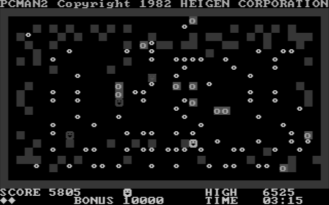 PC Man II IBM PC/Compatibles Screenshot: When you collect a dot it's filled in with a wall on this round.