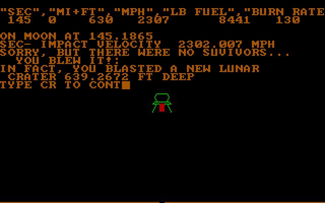 Rocket IBM PC/Compatibles Screenshot: I crashed! There were no survivors.