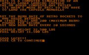 Rocket for IBM PC/Compatibles - Starting screen / instructions.