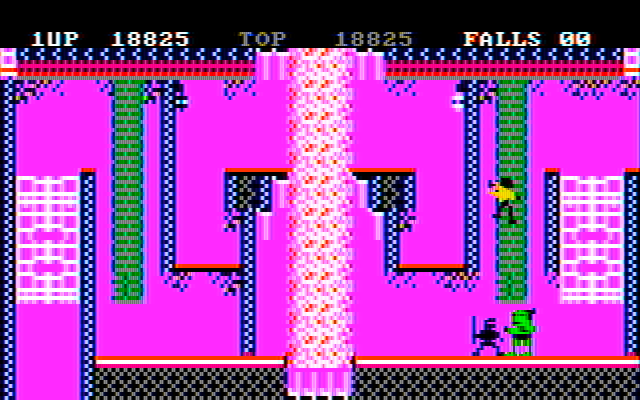 Bruce Lee IBM PC/Compatibles Screenshot: Climbing down towards trouble...