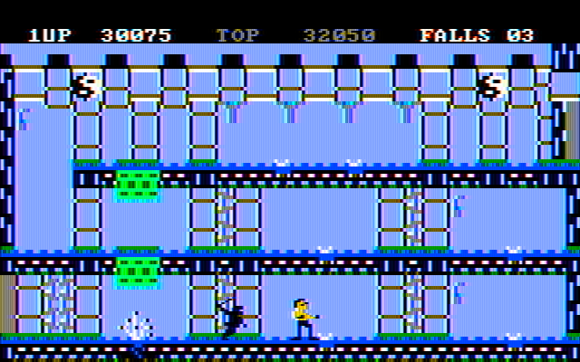 Bruce Lee IBM PC/Compatibles Screenshot: The black ninja sneaks up from behind...