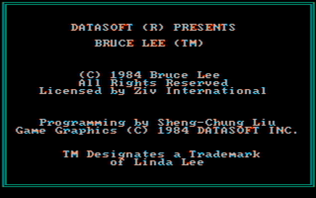 Bruce Lee IBM PC/Compatibles Screenshot: Title/credits screen.