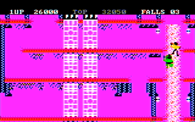 Bruce Lee IBM PC/Compatibles Screenshot: Climbing in an attempt to escape...