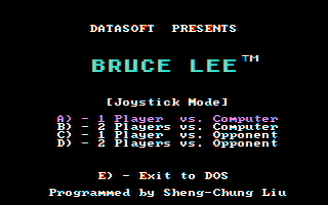 Bruce Lee IBM PC/Compatibles Screenshot: The main menu.