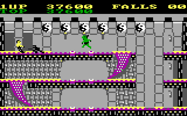 Bruce Lee IBM PC/Compatibles Screenshot: There are lots of staircases and platforms to deal with here...
