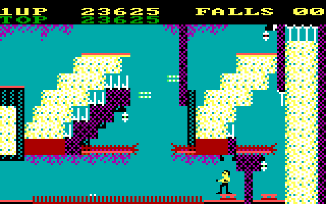 Bruce Lee IBM PC/Compatibles Screenshot: You need to climb up and down and jump obstacles in this area...