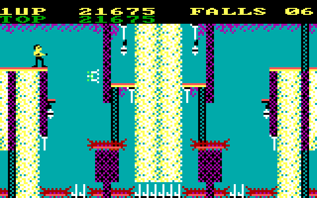 Bruce Lee IBM PC/Compatibles Screenshot: Time your jumps carefully from here...