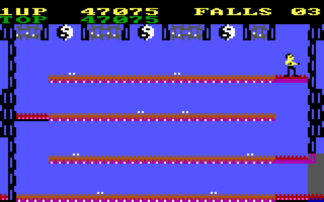Bruce Lee IBM PC/Compatibles Screenshot: Those white dots are deadly and move fast...avoid them!