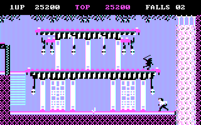 Bruce Lee IBM PC/Compatibles Screenshot: The black ninja is always chasing you...