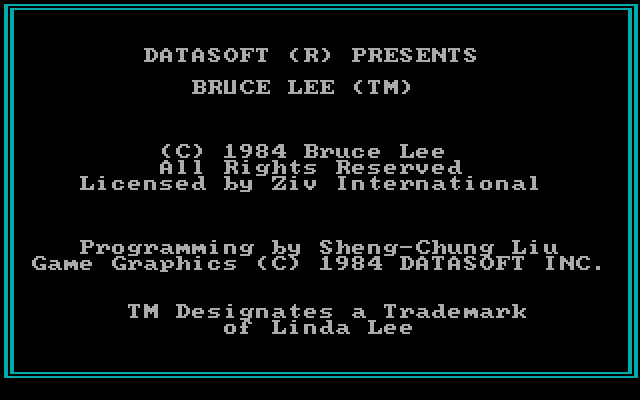 Bruce Lee IBM PC/Compatibles Screenshot: TItle and credits screen.