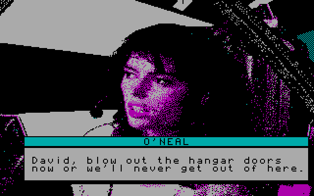 David Wolf: Secret Agent IBM PC/Compatibles Screenshot: We'll just blow up the hangar doors...then we're out of here!