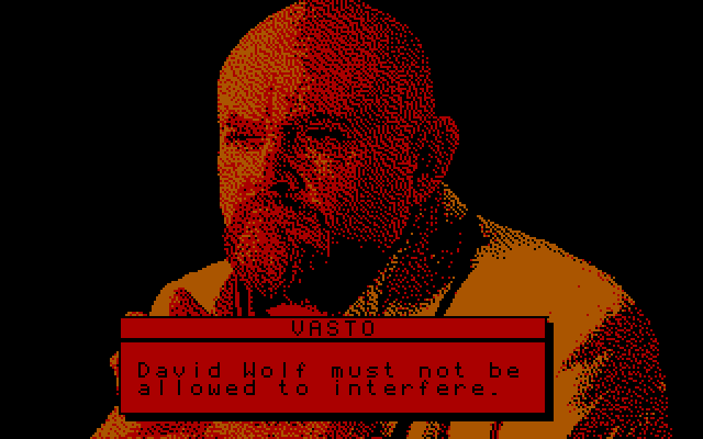 David Wolf: Secret Agent IBM PC/Compatibles Screenshot: The bad guy...only David Wolf can stop him!