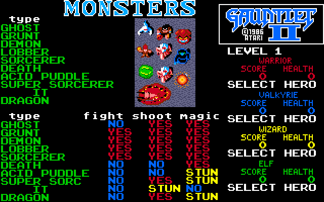 Gauntlet II Amiga Screenshot: Here's the monsters you'll encounter.